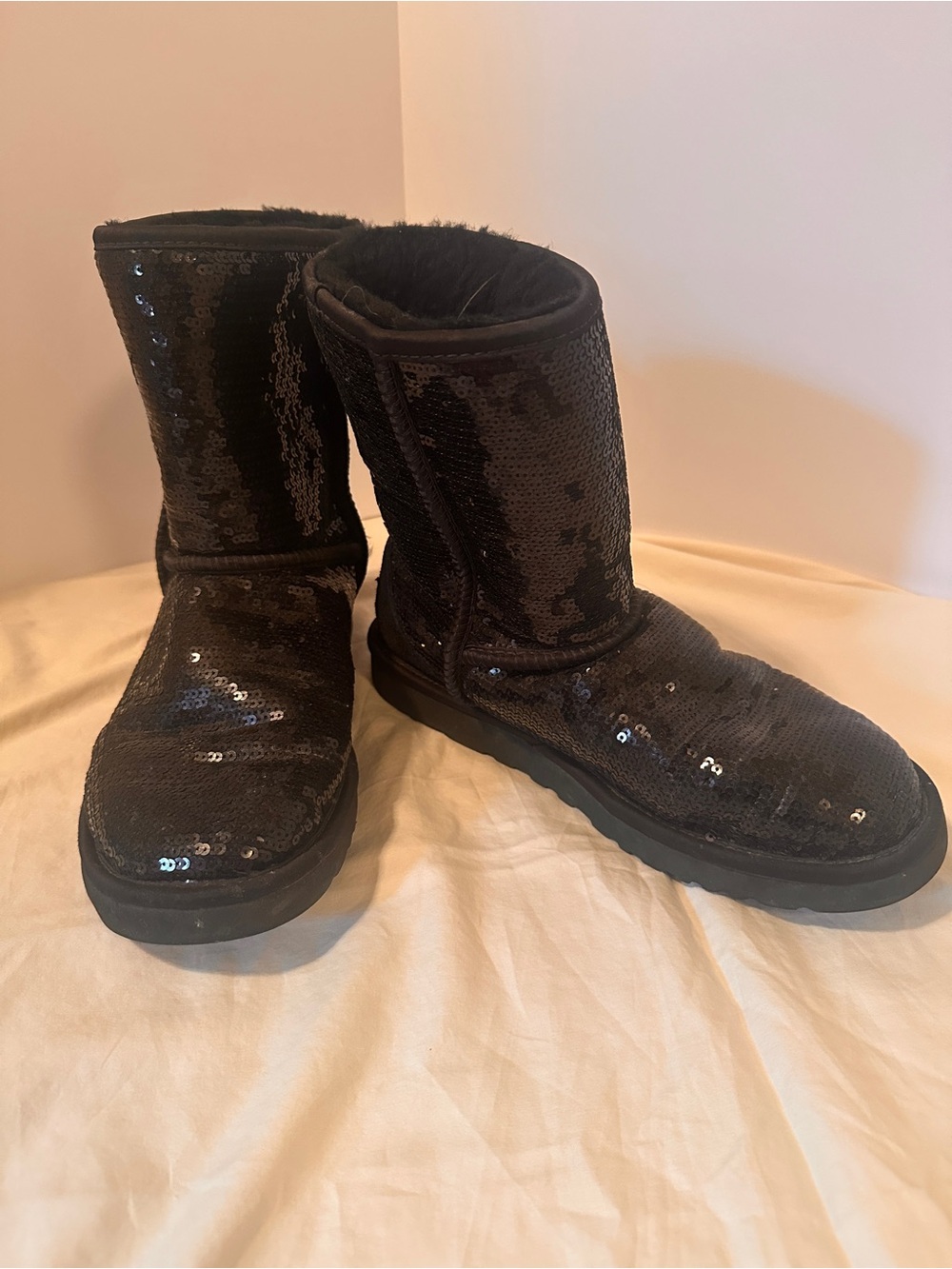 UGG Black Sequin Classic Short Boots
